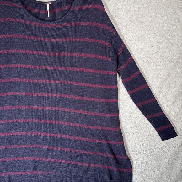 Free People Sweater Womens Oversized Size XS Navy Blue Stripes Coastal Lagenlook - Picture 3 of 16